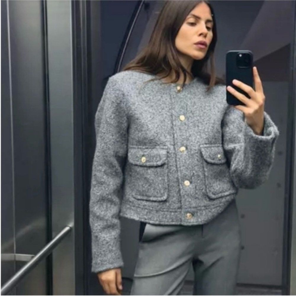 Zara Women's Gray Lady Jacket with Gold Buttons